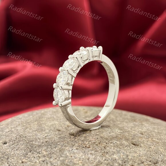 NEW Certified 1.5 ct. t.w. 4mm Moissanite 5 Stone Half Eternity Band Ring - Picture 5 of 8